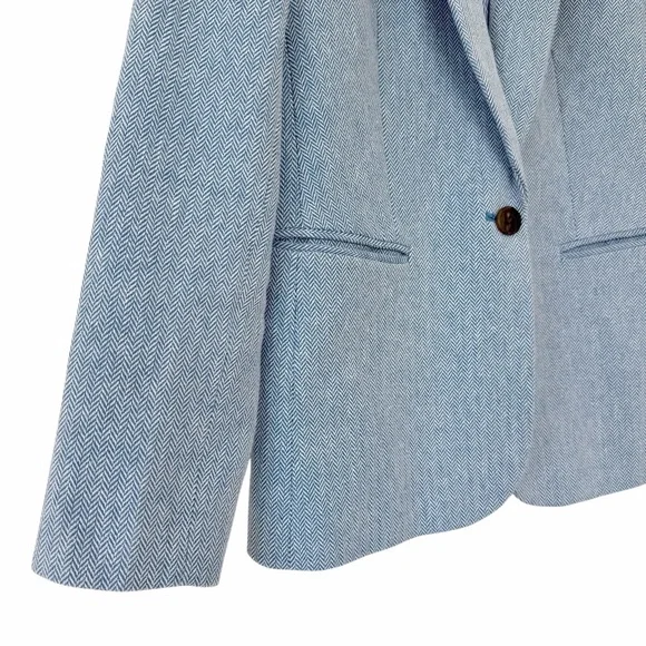 J. Crew Factory Herringbone One Button Blue White Blazer Size 4 - Picture 6 of 12